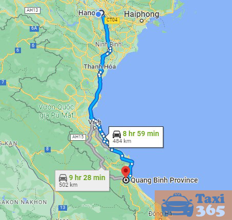 Quãng đường đi Taxi từ Hà Nội đến Quảng Bình